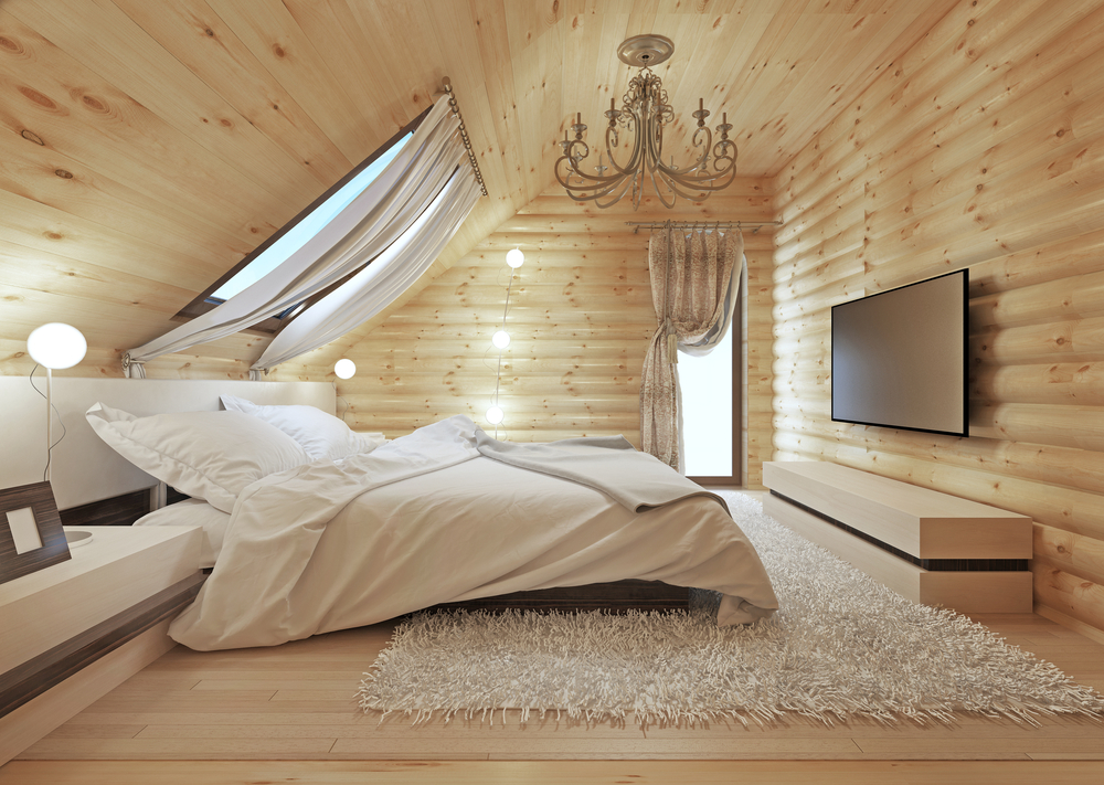 chambre avec des cloisons en bois